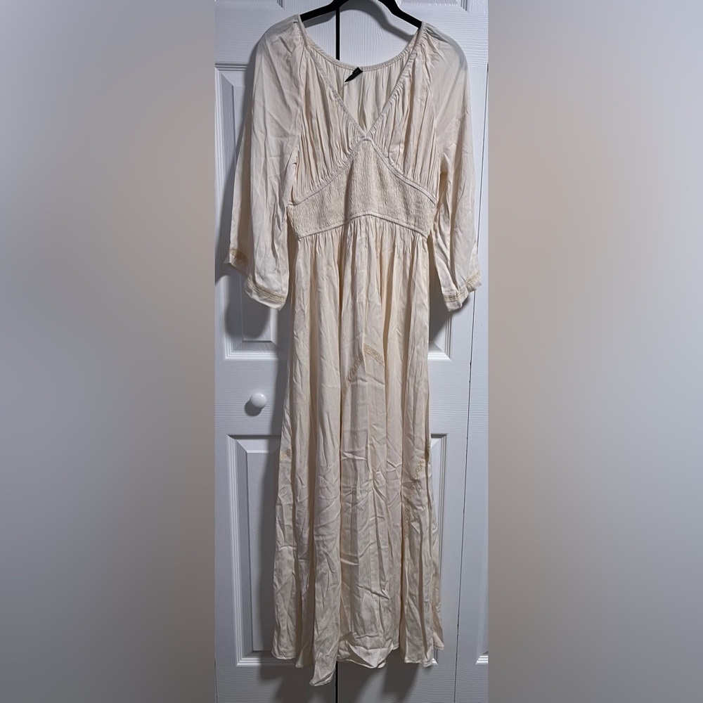 Women's Ador Cream Smocked Flared Sleeved Maxi Dress